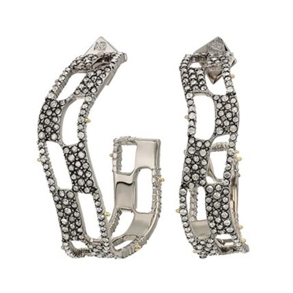 Alexis Bittar Silver and Black Hoop Earrings - Picture 1 of 5